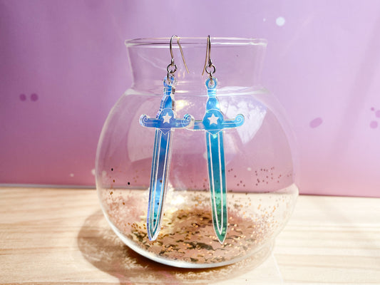 Iridescent Sword Earrings | Colour-shifting Acrylic Dangle Earrings