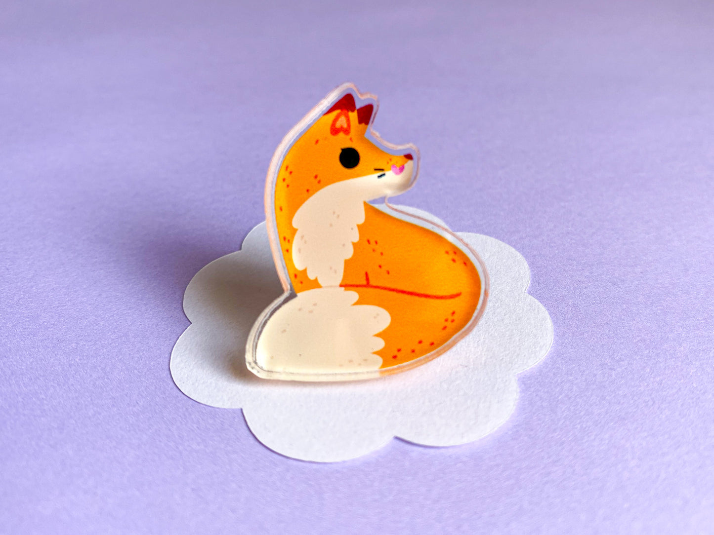 Bright Fox Pin | Printed Clear Recycled Acrylic