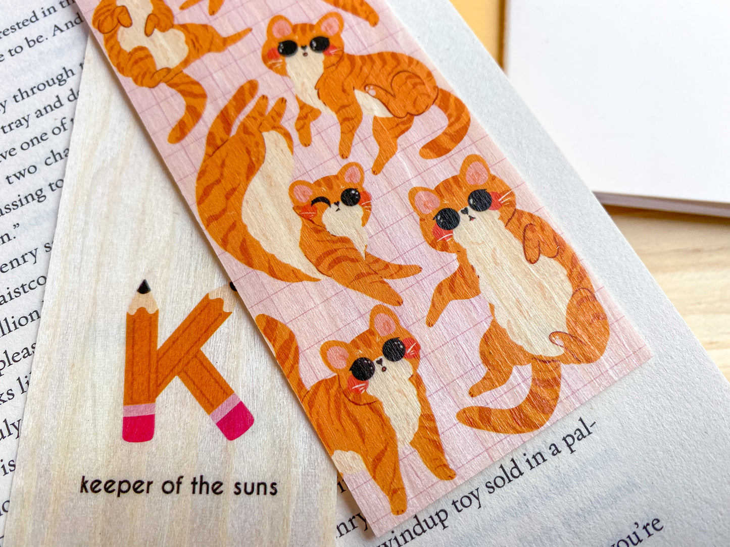 Ginger Cat Wooden Bookmark - Sustainable Eco-Friendly Printed Aspen