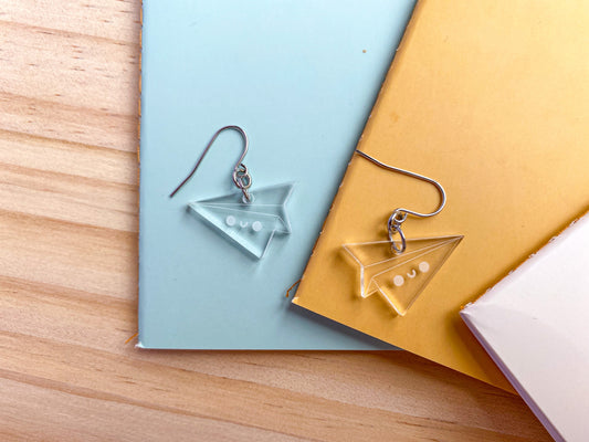 Clear Paper Plane Dangles | Subtle Acrylic Drop Earrings