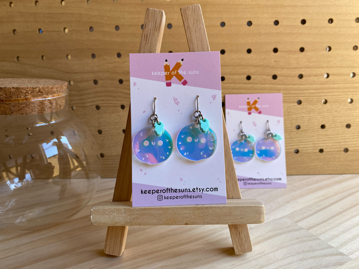Iridescent Dandelion Earrings | Colour-shifting Acrylic Dangle Earrings