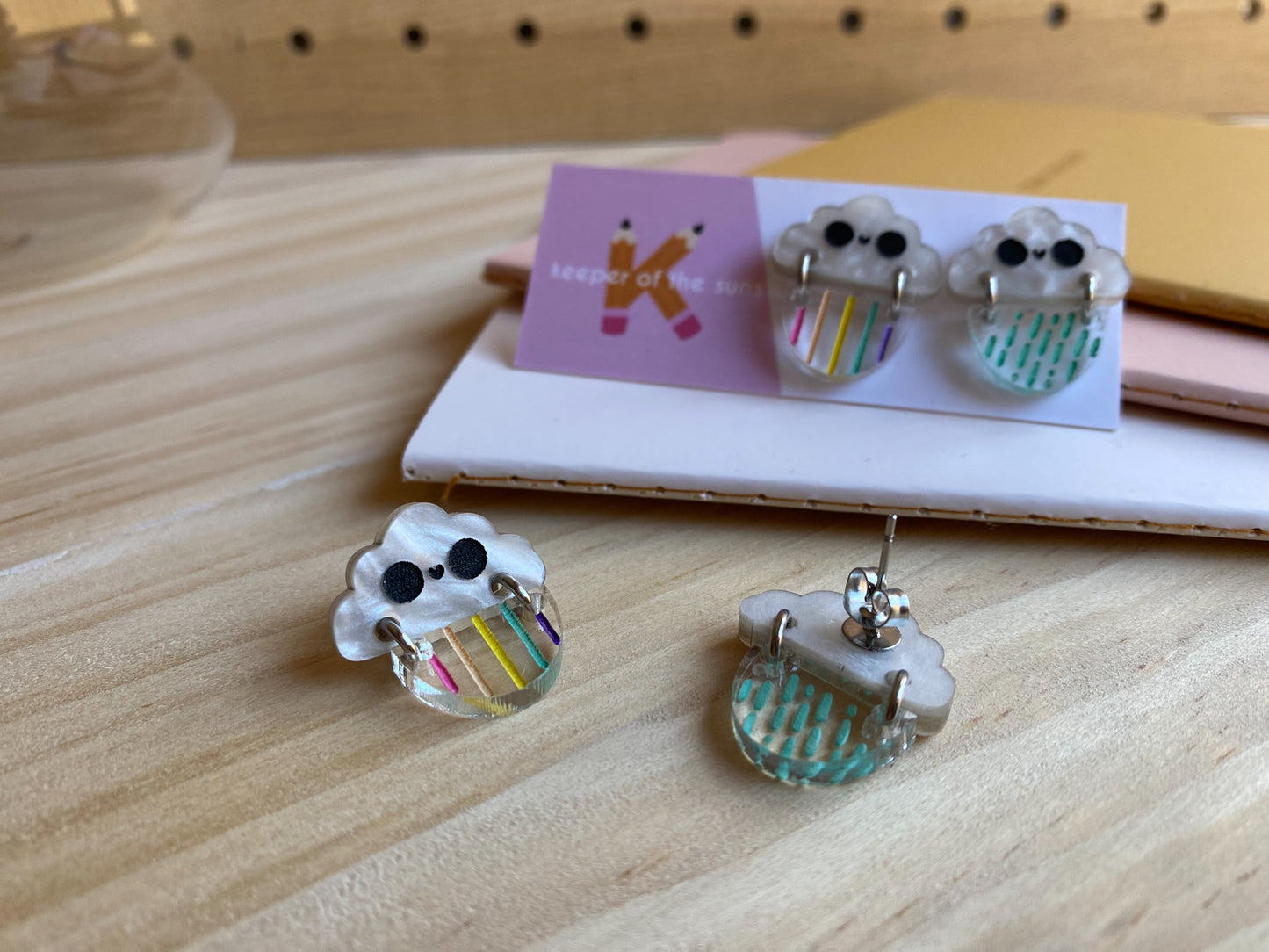 Weather Cloud Studs | Tiny Marble Painted Acrylic Earrings