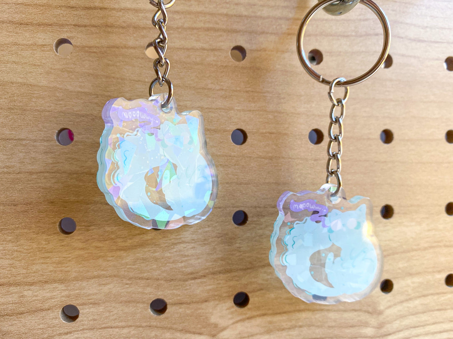Ghost Cat Charm | Holographic Double Sided Acrylic Keychain