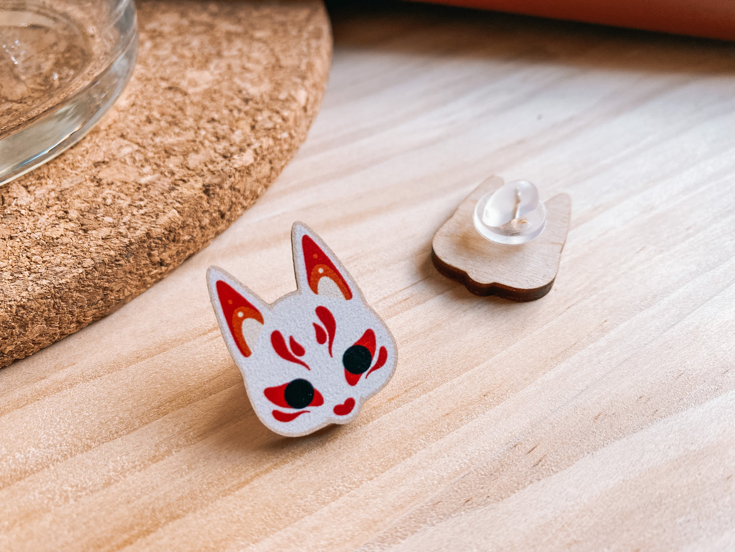 Kitsune Mask Pin | Sustainably Sourced & Recycled Printed Wood