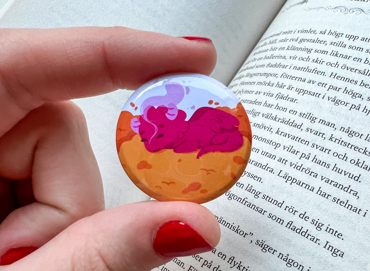 Sleeping Dragon Button Badge | 32mm hand-pressed button