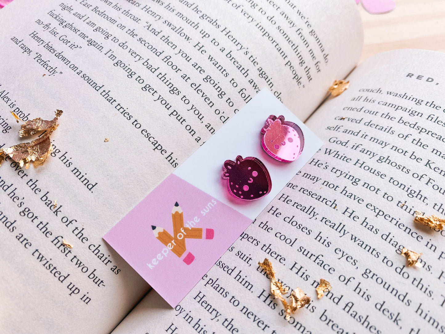 Tiny Strawberry Studs | Pink Mirror Acrylic Earrings