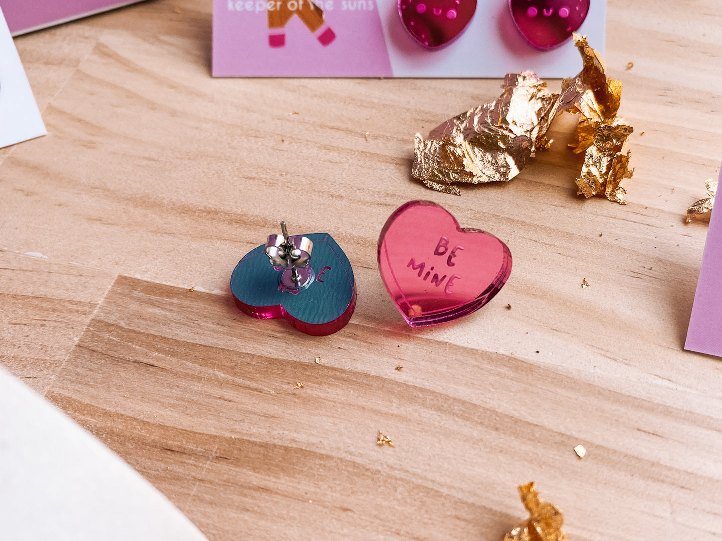 Candy Heart Studs | Hand-lettered Mirror Acrylic Earrings