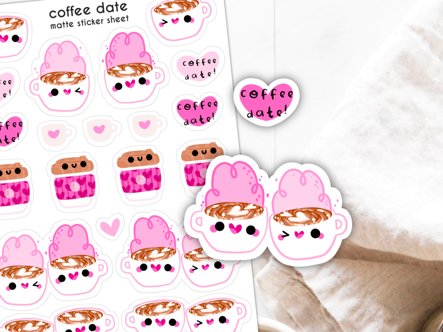 Coffee Date Sticker Sheet | Small Planner Stickers