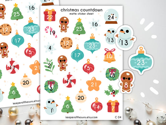 Christmas Countdown Sticker Sheet | Small Planner Stickers