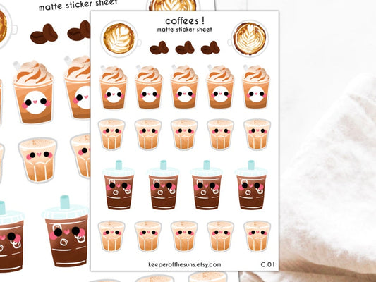 Coffees! Sticker Sheet | Small Planner Stickers